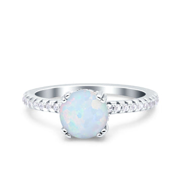 Art Deco Wedding Bridal Ring Half Eternity Round Lab Created White Opal 925 Sterling Silver
